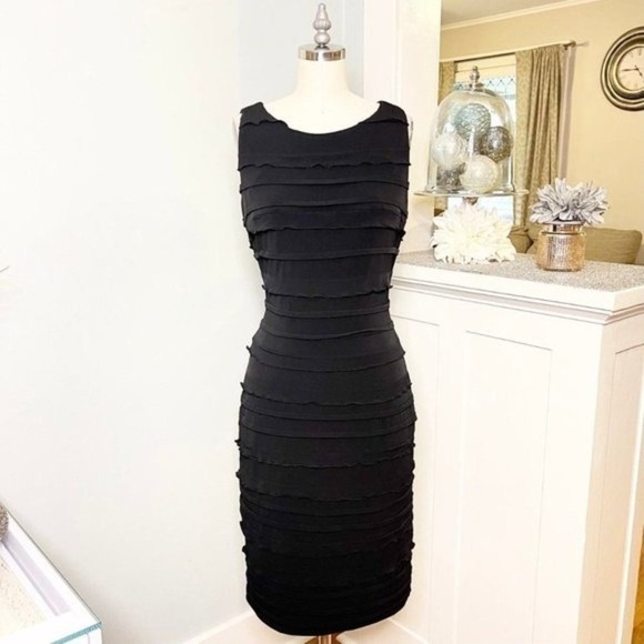 Calvin Klein Black Ruffled Sleeveless Sheath Dress 4 Small - Picture 3 of 10